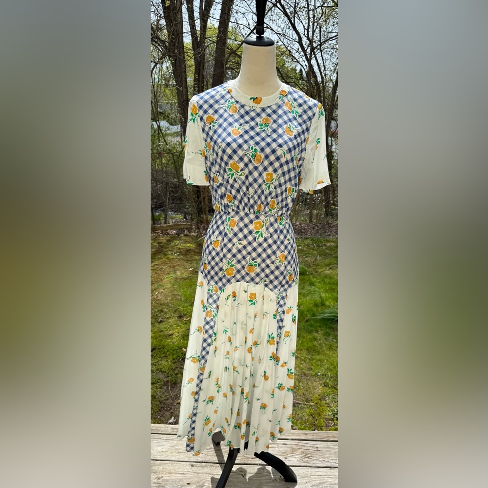 Rixo Women's Round Neck Short Sleeves Cutout Tiered Floral Maxi Dress Size 2